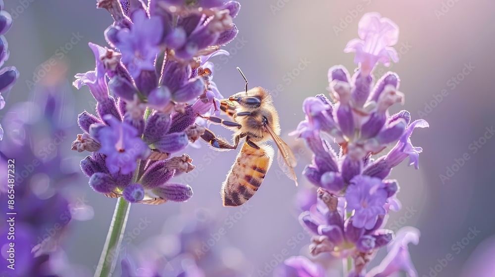 Bee, lavender flower. Generative AI Bee, lavender flower. Generative AI