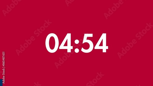 5 Minutes Countdown Timer White Number on a Red Background