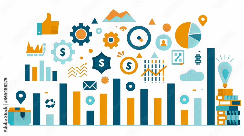 Business set on theme of investment, increase in income and business cooperation on the Internet, flat vector illustration isolated on white background. Financing, profit increase and crowdfunding Business set on theme of investment, increase in income and business cooperation on the Internet, flat vector illustration isolated on white background. Financing, profit increase and crowdfunding