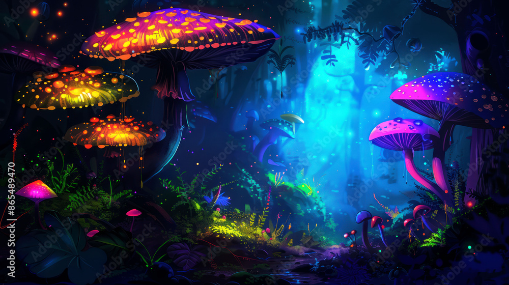 Fototapeta premium a closeup beautiful colorful vibrant mushroom in the forest