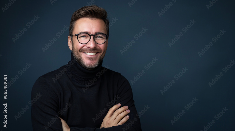 Attractive man in glasses on dark blue background. Attractive man in glasses on dark blue background.