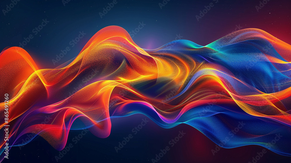 Fototapeta premium Deep blue, orange-red, & yellow-orange Neon Wave Background