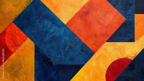 Deep blue, orange-red, & yellow-orange Suprematism art background 