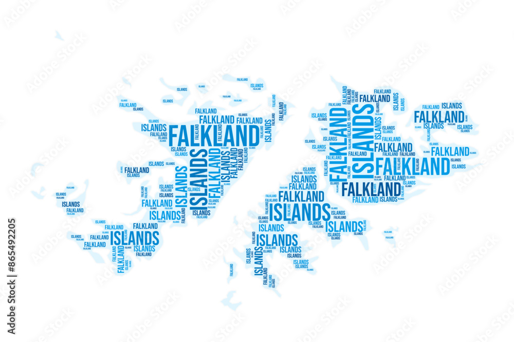 Obraz premium Falkland Islands region word cloud. Country shape design. Falkland Islands colored illustration. Region names collage cloud. Vector illustration.