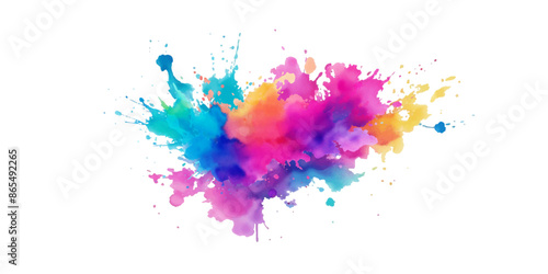 Bright colorful watercolor splash splatter stain brush strokes on white background. Modern vibrant aquarelle spot. Aquarelle explosion on white. Element. Vector watercolor illustration isolated design