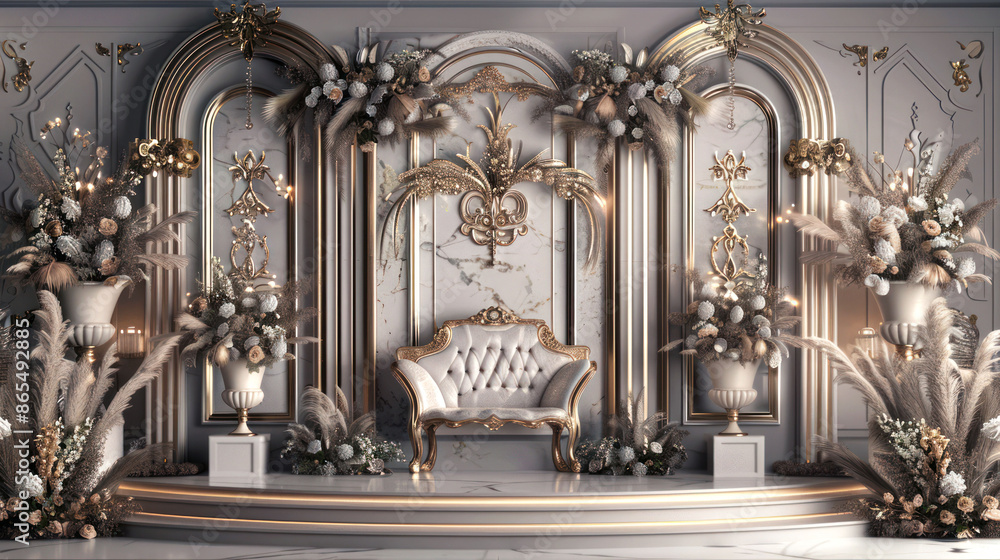 3D rendering backdrop classic empty podium for wedding on decoration and background classic 3D rendering backdrop classic empty podium for wedding on decoration and background classic