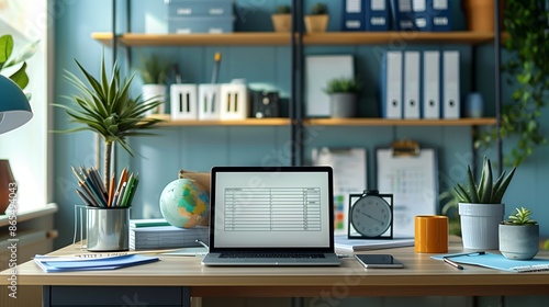 Wallpaper Mural Minimalist, well-organized teacherâ€™s desk with back-to-school lesson plans and a laptop, ready for a productive year Torontodigital.ca
