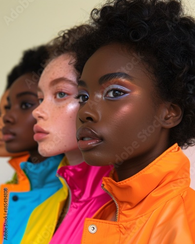 close up portrait of female models with fashion makeup