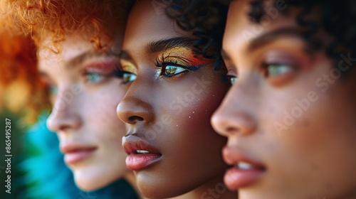 close up portrait of female models with fashion makeup