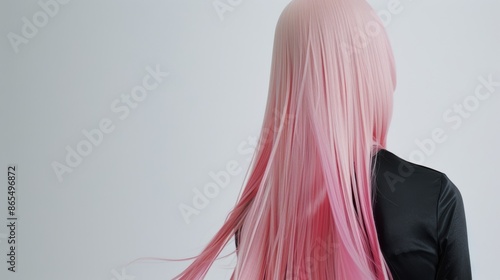 BACK MODEL WITH LONG LIGHT PINK HAIR