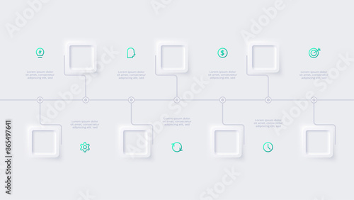 Neumorphic flowchart infographic. Creative concept for infographic with 6 options. Template for presentation and chart.