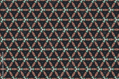 A background pattern of brown and blue shapes with a blue star in the middle