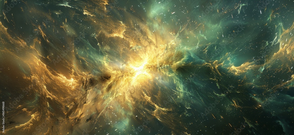 The photo of the nebula in the outer space with bright center and dark edges. The photo of the nebula in the outer space with bright center and dark edges.