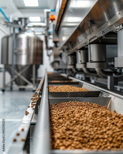 Factory of dog or cat feed dry food production of combined pelleted animal feed, Manufacturing Equipment, Pet Food Industry, AI Generative