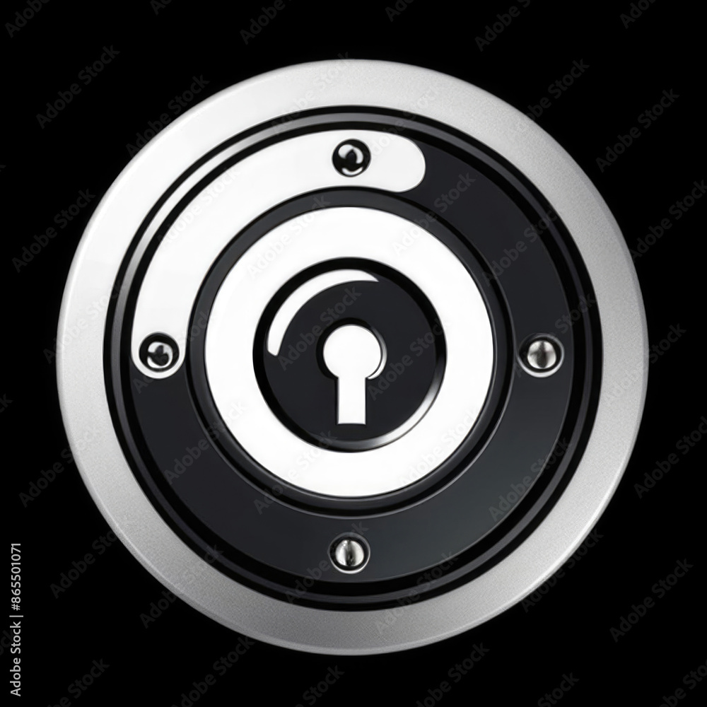 Modern Circular Lock Mechanism with Keyhole on Black Background - High-Resolution Close-Up Image Modern Circular Lock Mechanism with Keyhole on Black Background - High-Resolution Close-Up Image