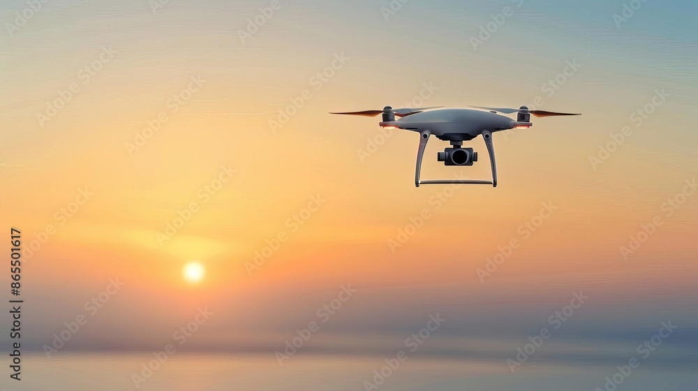 A crisp and clear photo of a modern drone with a minimalist design flying in an open sky A crisp and clear photo of a modern drone with a minimalist design flying in an open sky