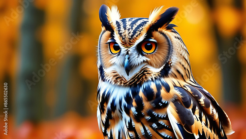 portrait of an owl in autumn forest