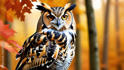 portrait of an owl in autumn forest