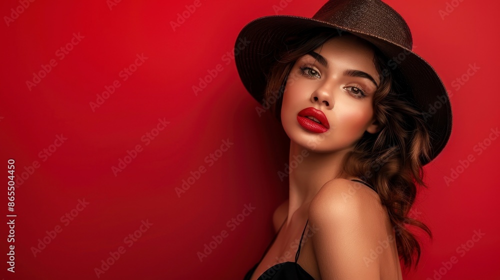 beautiful sexy woman looking at the camera erotically on red background beautiful sexy woman looking at the camera erotically on red background