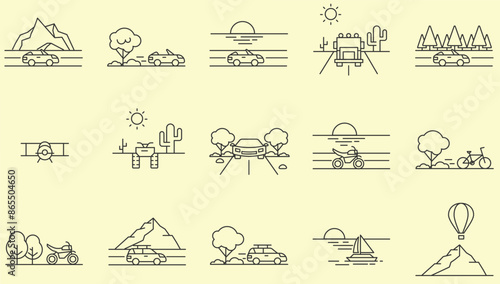 Vehicle icon collection. Editable stroke. Vector illustration