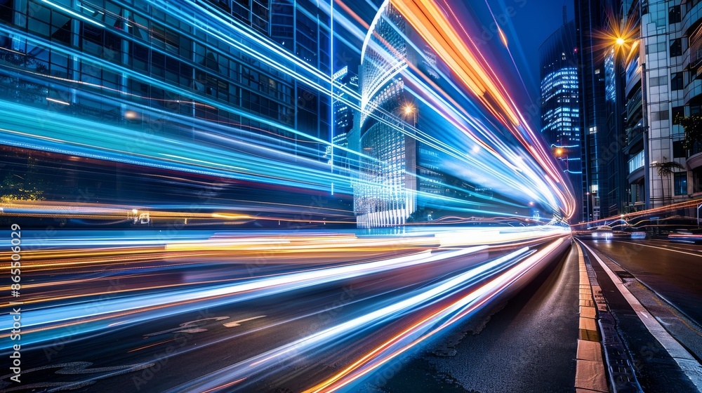 Cityscape at Night with Light Trails