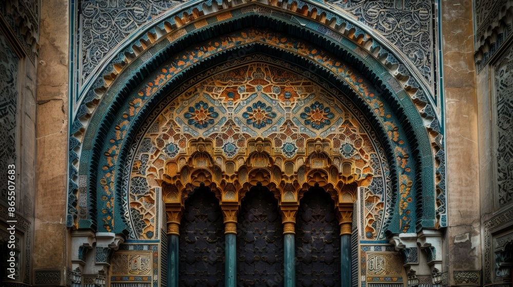 Intricate Moorish Archway with Geometric Patterns Intricate Moorish Archway with Geometric Patterns