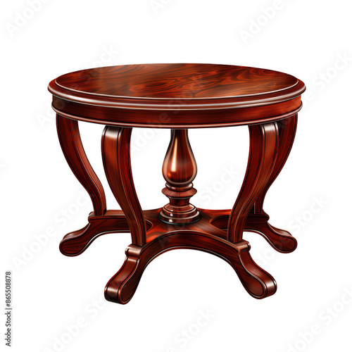 Elegant round wooden table with rich mahogany finish and detailed craftsmanship, ideal for classic and luxurious interior decor.