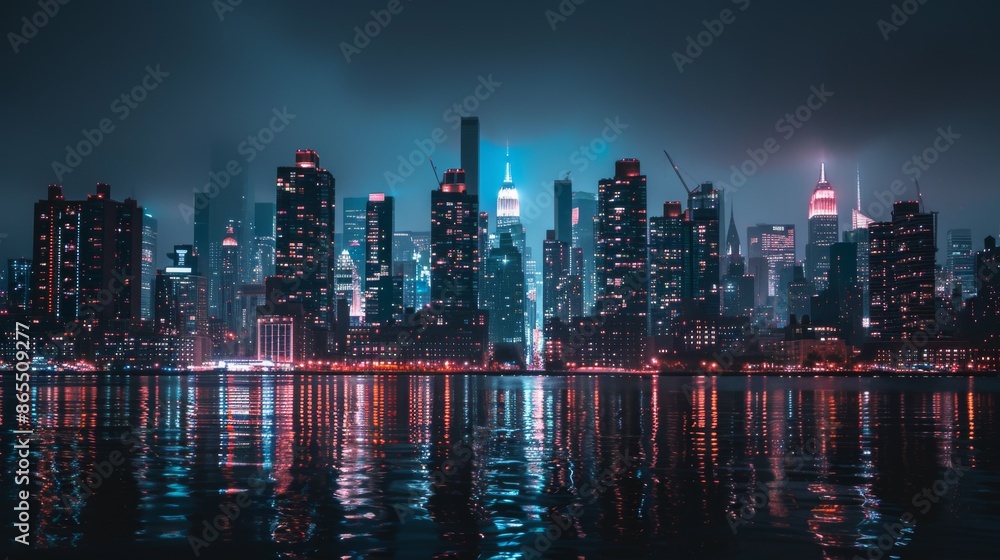 Obraz premium Nighttime Cityscape with Water Reflections