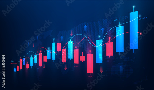 business finance investment graph increase. trading stock market. global economy candlestick. income and profit. vector illustration fantastic hi-tech design.