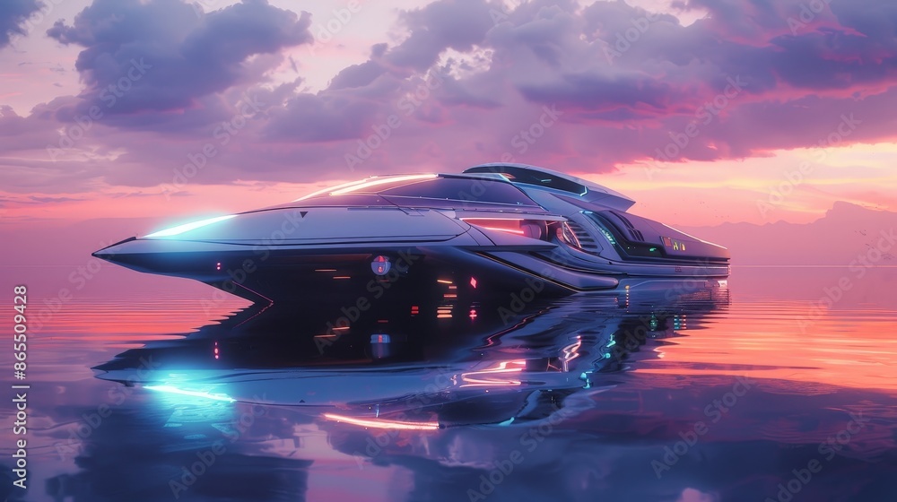 Futuristic Spaceship Gliding Through Digital City Futuristic Spaceship Gliding Through Digital City