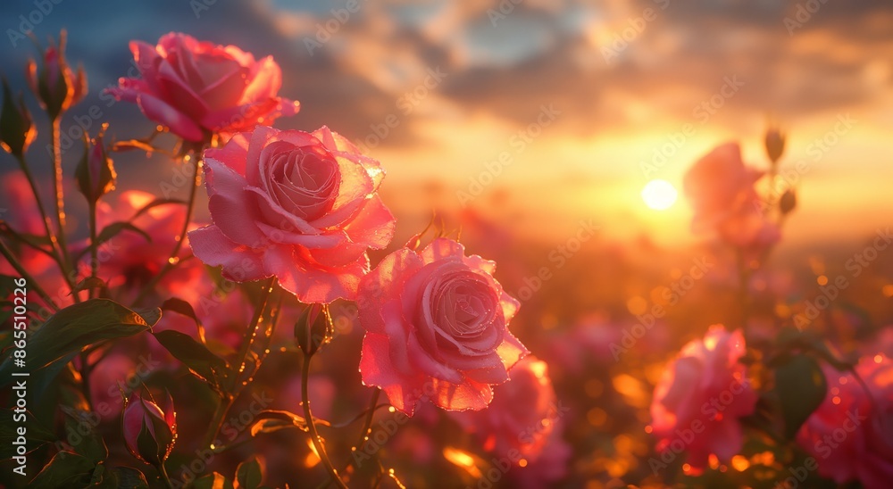 close up bunch of pink rose blossoming against sunset light, nature beauty background close up bunch of pink rose blossoming against sunset light, nature beauty background