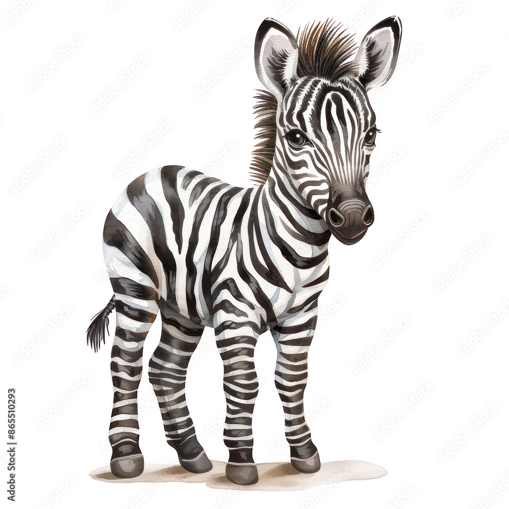 Illustration of a cute baby zebra standing with a curious expression and detailed black and white stripes. Illustration of a cute baby zebra standing with a curious expression and detailed black and white stripes.
