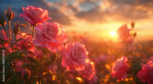 Wallpaper Mural close up bunch of pink rose blossoming against sunset light, nature beauty background Torontodigital.ca
