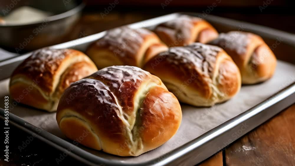 Baked to perfection A tray of goldenbrown flaky pastries Baked to perfection A tray of goldenbrown flaky pastries