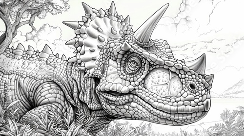 Fototapeta Naklejka Na Ścianę i Meble -  Get ready to travel back in time with this dinosaur coloring book, where you can bring these ancient creatures to life with your favorite colors.