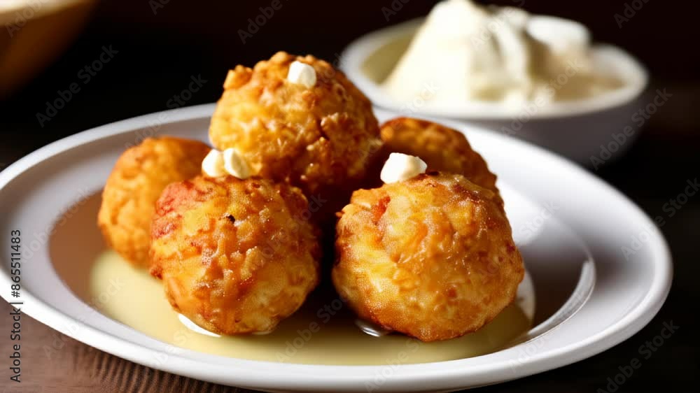 Delicious goldenbrown fried chicken bites with a creamy sauce Delicious goldenbrown fried chicken bites with a creamy sauce