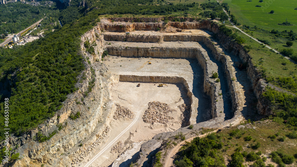 Open Pit Limestone Quarry Showing The Different Extraction Levels Stock 