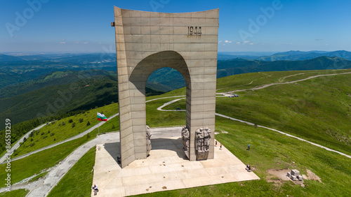 Tourists visiting the monument of the bulgarian-soviet friendship on a sunny day photo