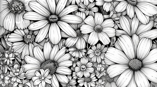 Wallpaper Mural A delightful coloring book featuring intricate flower designs, perfect for relaxing and unleashing your creativity. The pages are filled with beautiful blooms waiting for your artistic touch. Torontodigital.ca