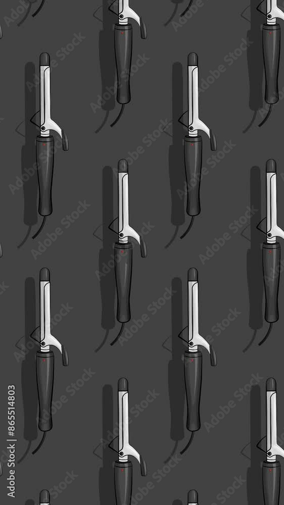 HD animated pattern of hair curler moving from left to right. Curling iron in a hand-drawn style creating a repeatable background. Vertical video. HD animated pattern of hair curler moving from left to right. Curling iron in a hand-drawn style creating a repeatable background. Vertical video.