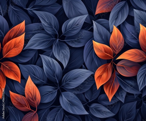 Wallpaper Mural Orange And Blue Leaf Pattern Torontodigital.ca