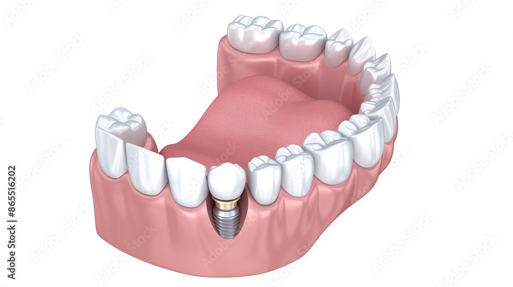 Fototapeta premium Aesthetic Dental Implant in Lower Jaw with Healthy Pink Gums and White Teeth 