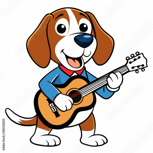 beagle-dog-play-guitar-on-white-background