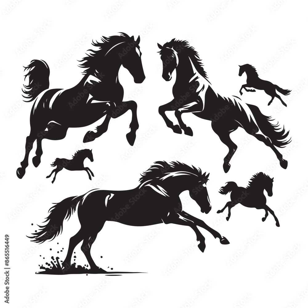Black silhouettes of horses jumping, vector Black silhouettes of horses jumping, vector