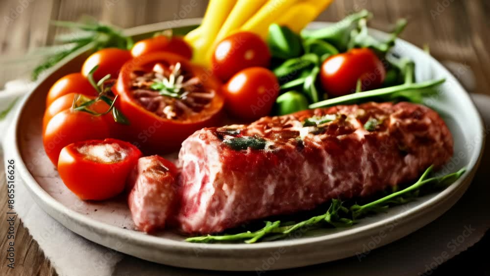Deliciously prepared meat and vegetables ready to be savored Deliciously prepared meat and vegetables ready to be savored