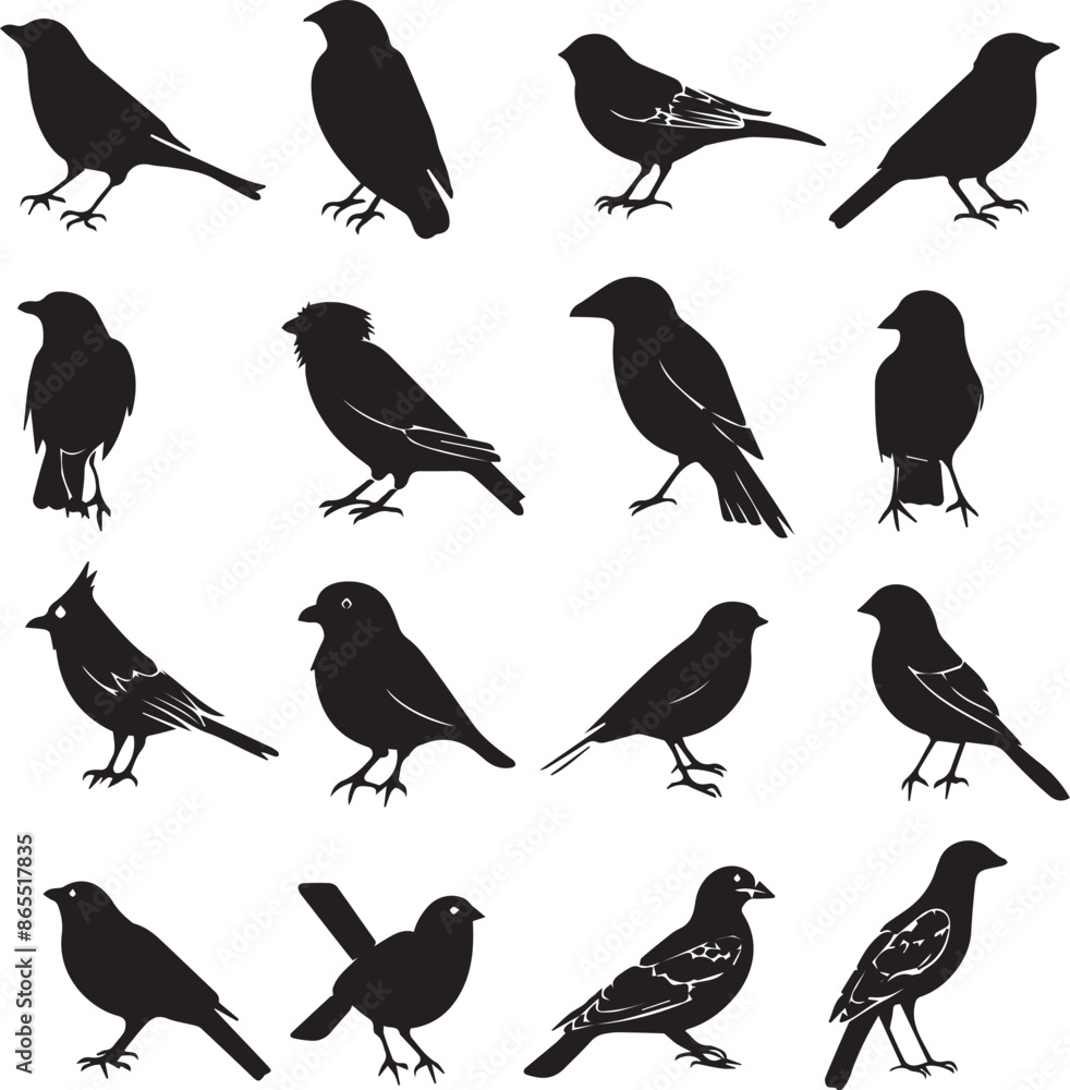 Fototapeta premium Collection of Black Bird Silhouettes: Vector Design Elements