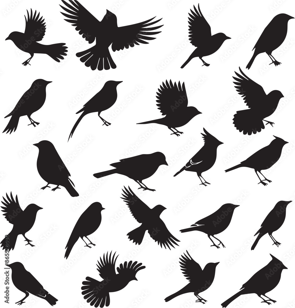 Collection of Black Bird Silhouettes: Vector Design Elements Collection of Black Bird Silhouettes: Vector Design Elements