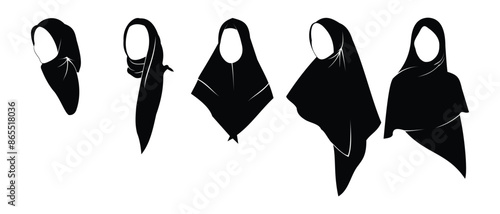hijab silhouette, various models available in black and white style, editable vector eps 10.
