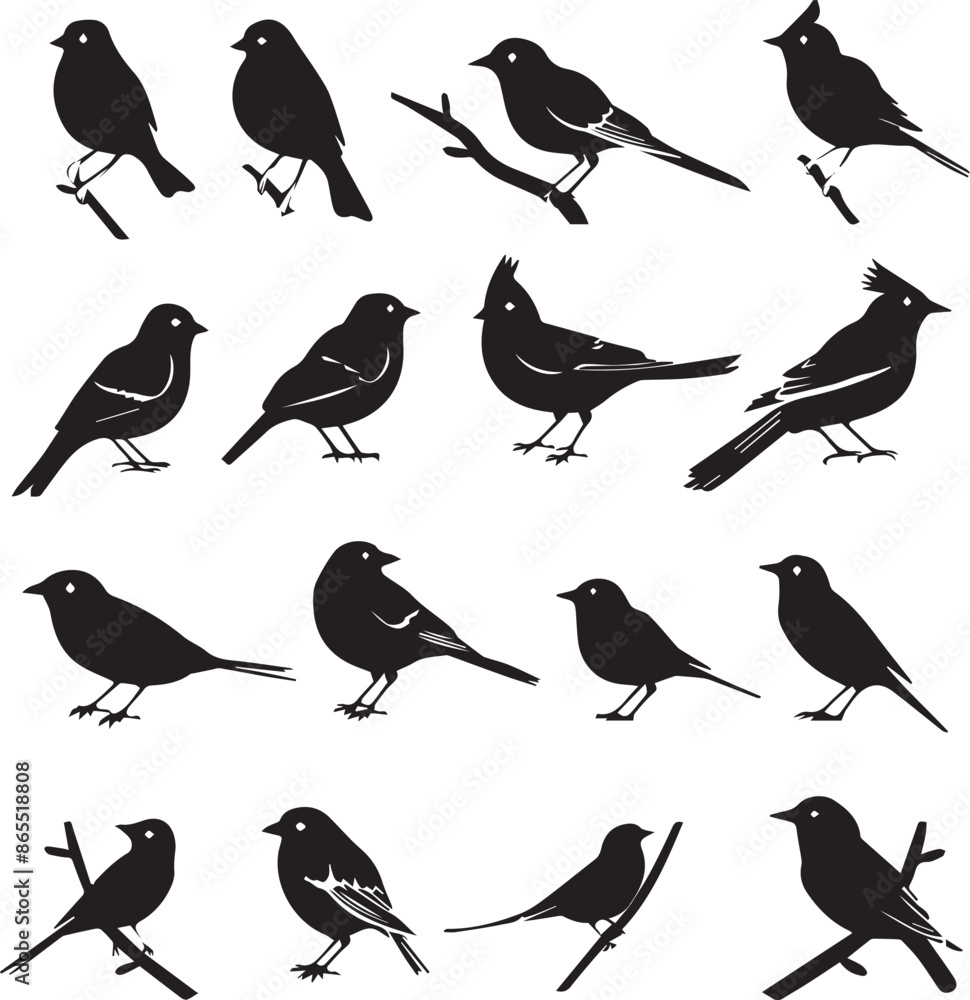 Fototapeta premium Collection of Black Bird Silhouettes: Vector Design Elements