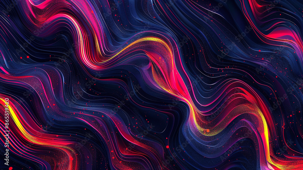 Fototapeta premium Dark navy blue, bright scarlet red, & light lemon yellow Neon Wave Background 